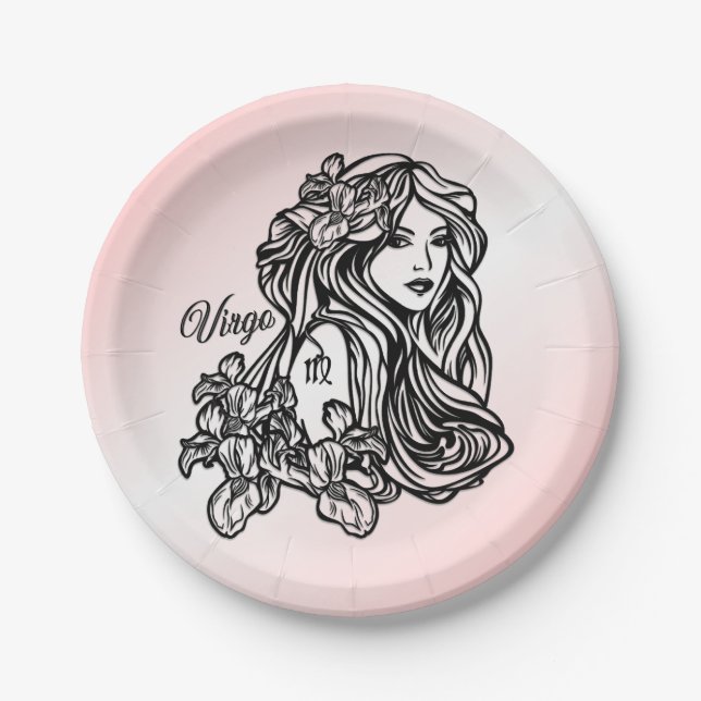 Assiettes En Carton Virgo La Vierge Zodiac rose (Devant)