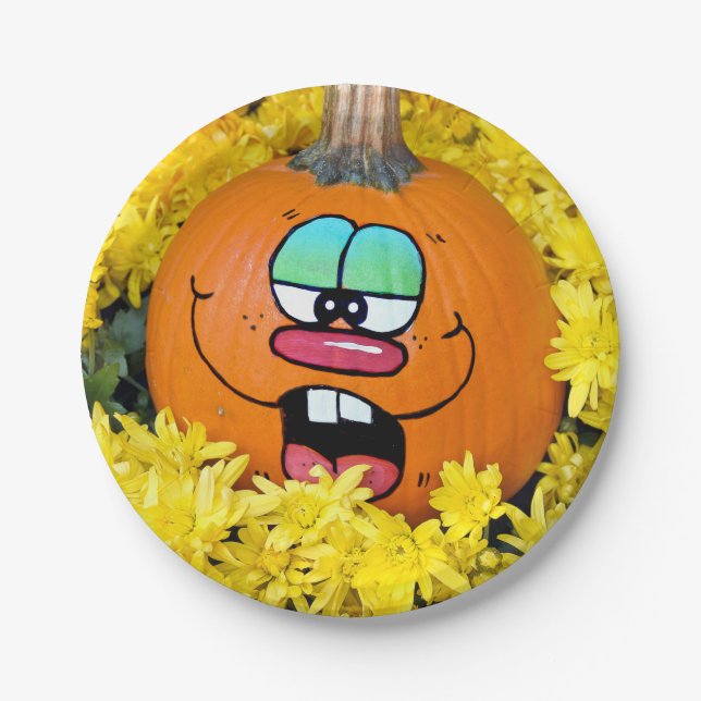 Assiettes En Carton Visage Citrouille d'automne (Devant)