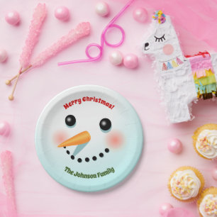 Assiettes En Carton Visage de Bonhomme de Neige Heureux