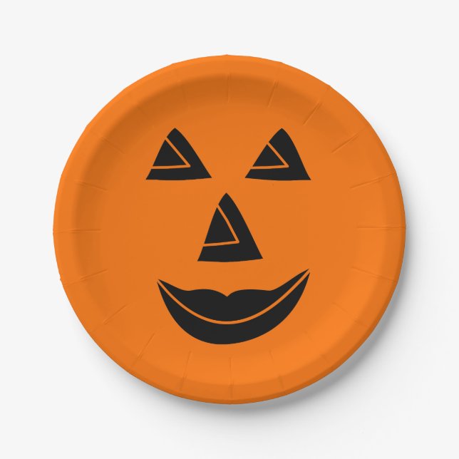 Assiettes En Carton Visage de citrouille de Halloween (Devant)