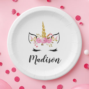Assiettes En Carton Visage de Licorne avec Cils Personnalisé