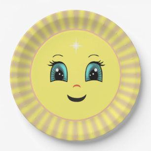 Assiettes En Carton Visage de soleil heureux et mignon & rayons