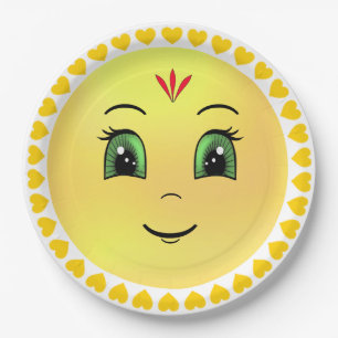 Assiettes En Carton Visage de soleil heureux moderne