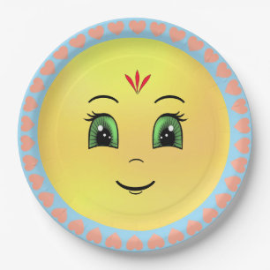 Assiettes En Carton Visage de soleil heureux moderne & coeurs