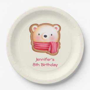 Assiettes En Carton Visage d'ours mignon dans l'écharpe rouge Annivers