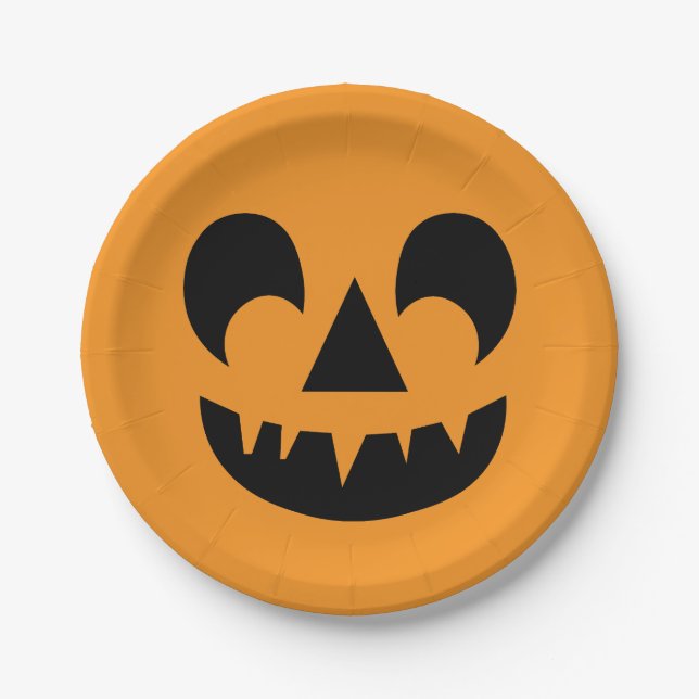 Assiettes En Carton Visage du Citrouille Jack-o'-lantern (Devant)