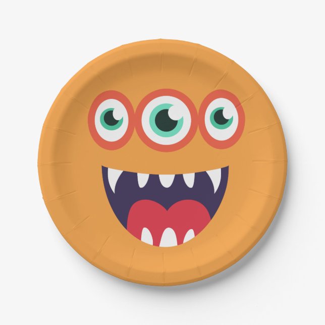 Assiettes En Carton Visage orange de monstre (Devant)