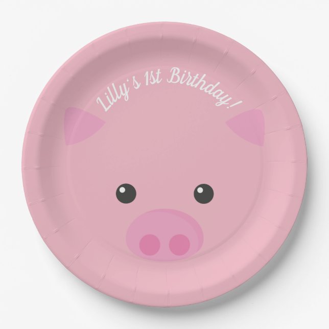 Assiettes En Carton Visage porcin rose (Devant)