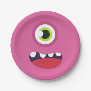 Assiettes En Carton Visage rose de monstre
