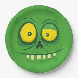 Assiettes En Carton Visage vert de monstre de Halloween