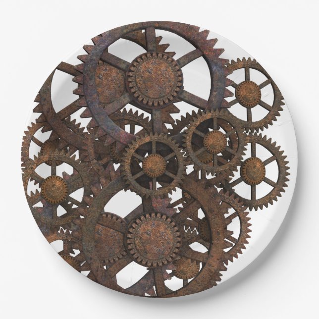 Assiettes En Carton Vitesses rouillées en métal de Steampunk (Devant)