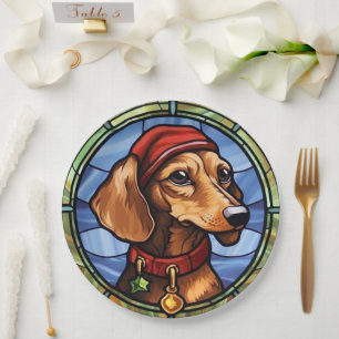 Assiettes En Carton Vitrail de Noël Teckel