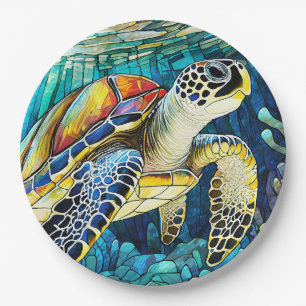 Assiettes En Carton Vitrail de tortue de mer