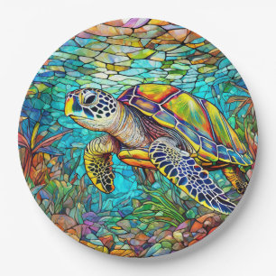 Assiettes En Carton Vitrail de tortue de mer