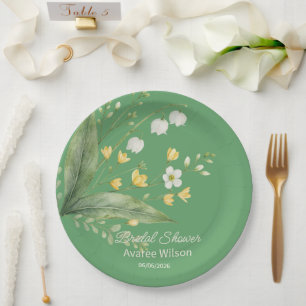 Assiettes En Carton Vivant Vert Jaune et Fleurs Blanches Douche