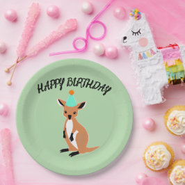 Assiettes En Carton vœux d'anniversaire de bébé kangourou vert clair