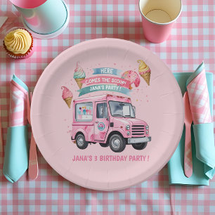 Assiettes En Carton "Voici la Scoop! Camion de glaces rose 