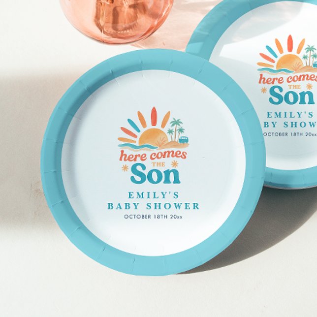 Assiettes En Carton Voici Le Baby shower Fils Retro Boy (Créateur téléchargé)