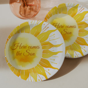 Assiettes En Carton Voici le Baby shower Son Jaune soleil