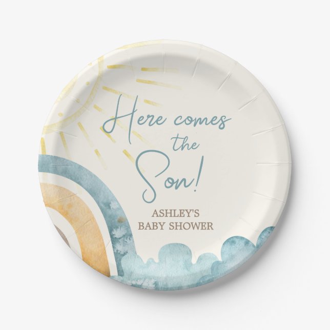Assiettes En Carton Voici Le Baby shower Son Retro (Devant)