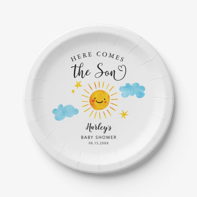 Assiettes En Carton Voici Le Baby shower Son Sunshine (Devant)