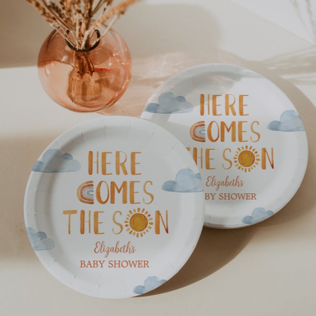 Assiettes En Carton Voici Le Baby shower Son Sunshine (Créateur téléchargé)