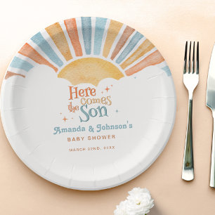 Assiettes En Carton Voici venir le fils Baby Shower Garçon Soleil