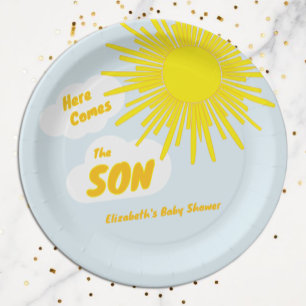 Assiettes En Carton Voici venir le fils Garçon Baby Shower
