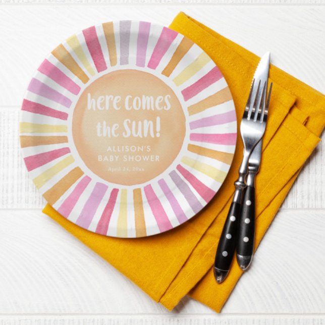 Assiettes En Carton Voici vient le soleil fille baby shower soleil (Créateur téléchargé)