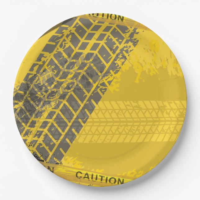 Assiettes En Carton Voie de prudence jaune des pneus (Devant)