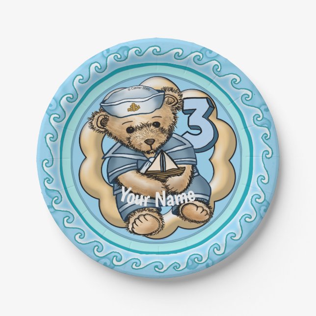 Assiettes En Carton Voile Bear 3 ans Plaques papier Anniversaire (Devant)