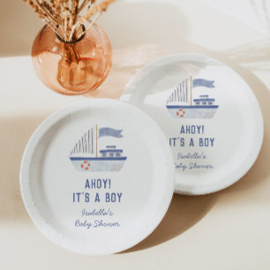 Assiettes En Carton Voilier Ahoy ! C'est un Baby shower de garçon