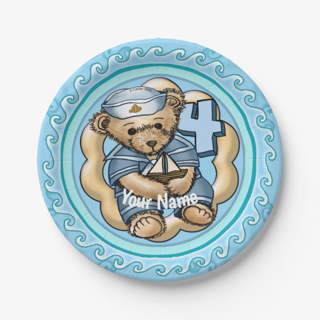 Assiettes En Carton Voilier Ours 4 Ans Plaques papier (Devant)