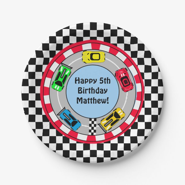 Assiettes En Carton Voiture de course et piste Thématique fête d'anniv (Devant)