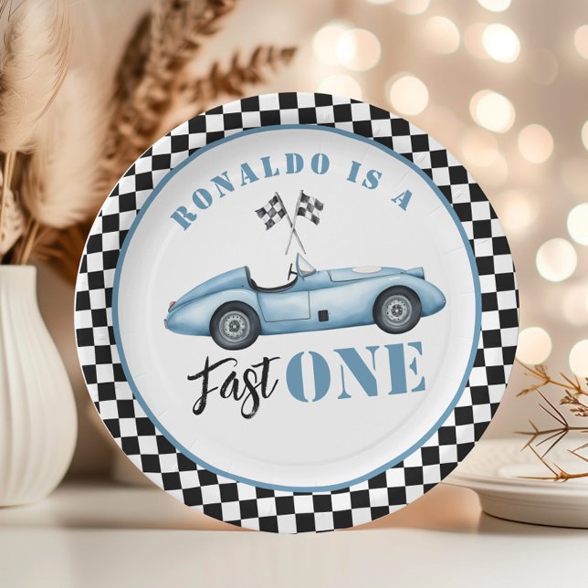 Assiettes En Carton Voiture de course Fast One Blue Boy 1er anniversai (Créateur téléchargé)