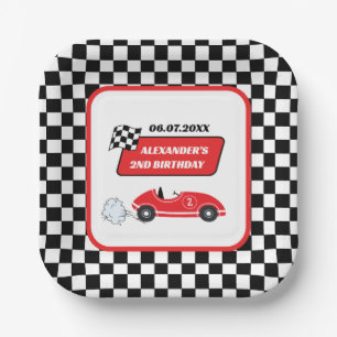 Assiettes En Carton Voiture de course rouge rétro garçon 2e anniversai