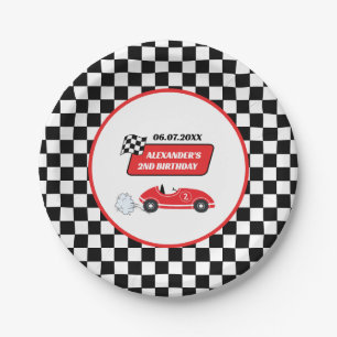 Assiettes En Carton Voiture de course rouge rétro garçon 2e anniversai