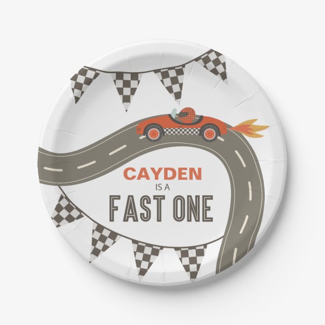 Assiettes En Carton Voiture Fast One Race Anniversaire (Devant)