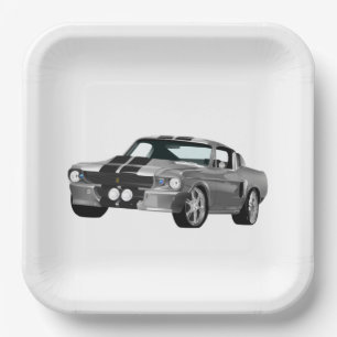 Assiettes En Carton Voiture Muscle Argent