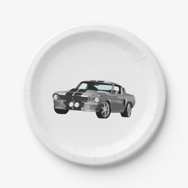 Assiettes En Carton Voiture Muscle Argent (Devant)