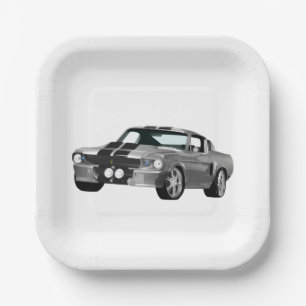 Assiettes En Carton Voiture Muscle Argent