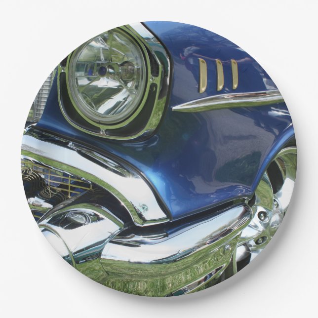 Assiettes En Carton Voiture Vintage Bleue 1957 Chevy (Devant)