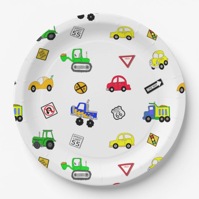 Assiettes En Carton Voitures, Camions, Signes de circulation Fête d'an (Devant)