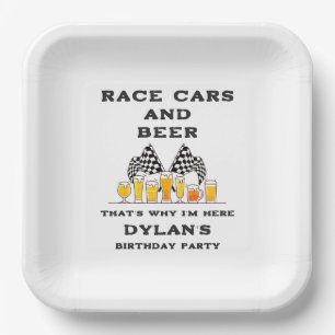 Assiettes En Carton Voitures de course et bières À damiers Drapeau Rac