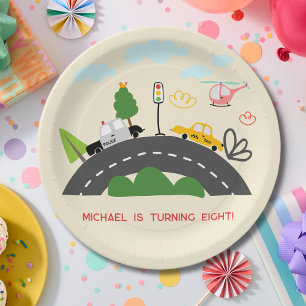 Assiettes En Carton Voitures et véhicules sur la route d'anniversaire