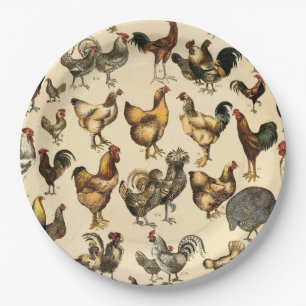 Assiettes En Carton Volailles anciennes du monde - Races de poules art