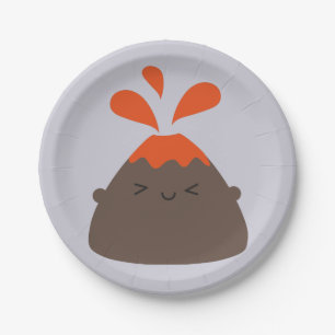 Assiettes En Carton Volcan heureux de Kawaii