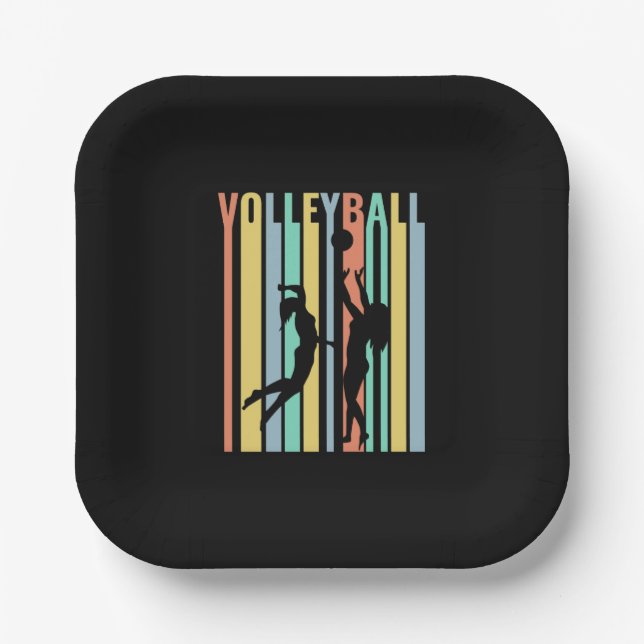 Assiettes En Carton Volley-ball Beachvolleyball Retro (Recto)