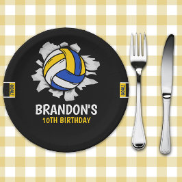Assiettes En Carton Volleyball Birthday Plates | Blue and Yellow Sport