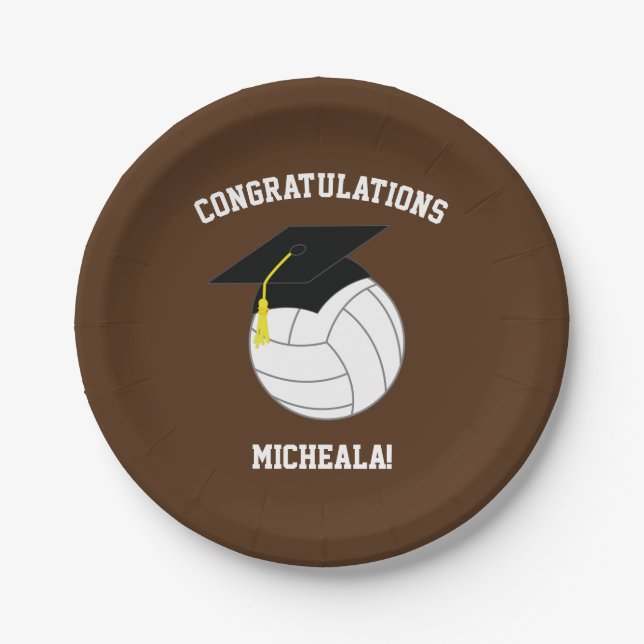 Assiettes En Carton Volleyball Graduation Sports Brown (Devant)